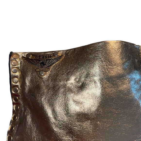 R Tash Of Miami Leather Crossbody Bag Metallic Gold And Black Tassels Metal Stud - Picture 6 of 9